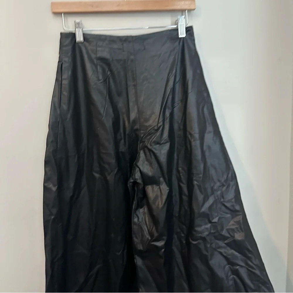 Everleigh Brooks Black Faux Leather Wide-Leg Pants Y2K Baddie Chic Size Small
